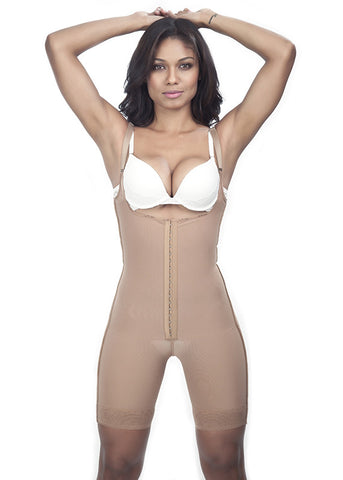 Thin Strap Girdle - Half Leg -  Front View -  Nude Cocoa